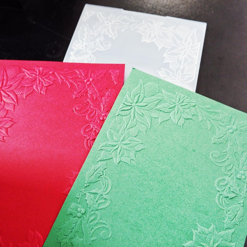 Arbuya 3D Christmas Poinsettia Frame Plastic Embossing Folders for Christmas Card Making Holly Leaves Embossing Folder for Gift Tag Paper Crafting Home Decoration 5"x7" - Image 5